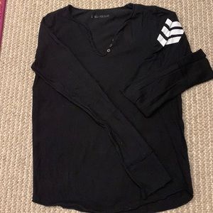 Zadig & Voltaire Black Long Sleeve Tee with White Arm Stripes